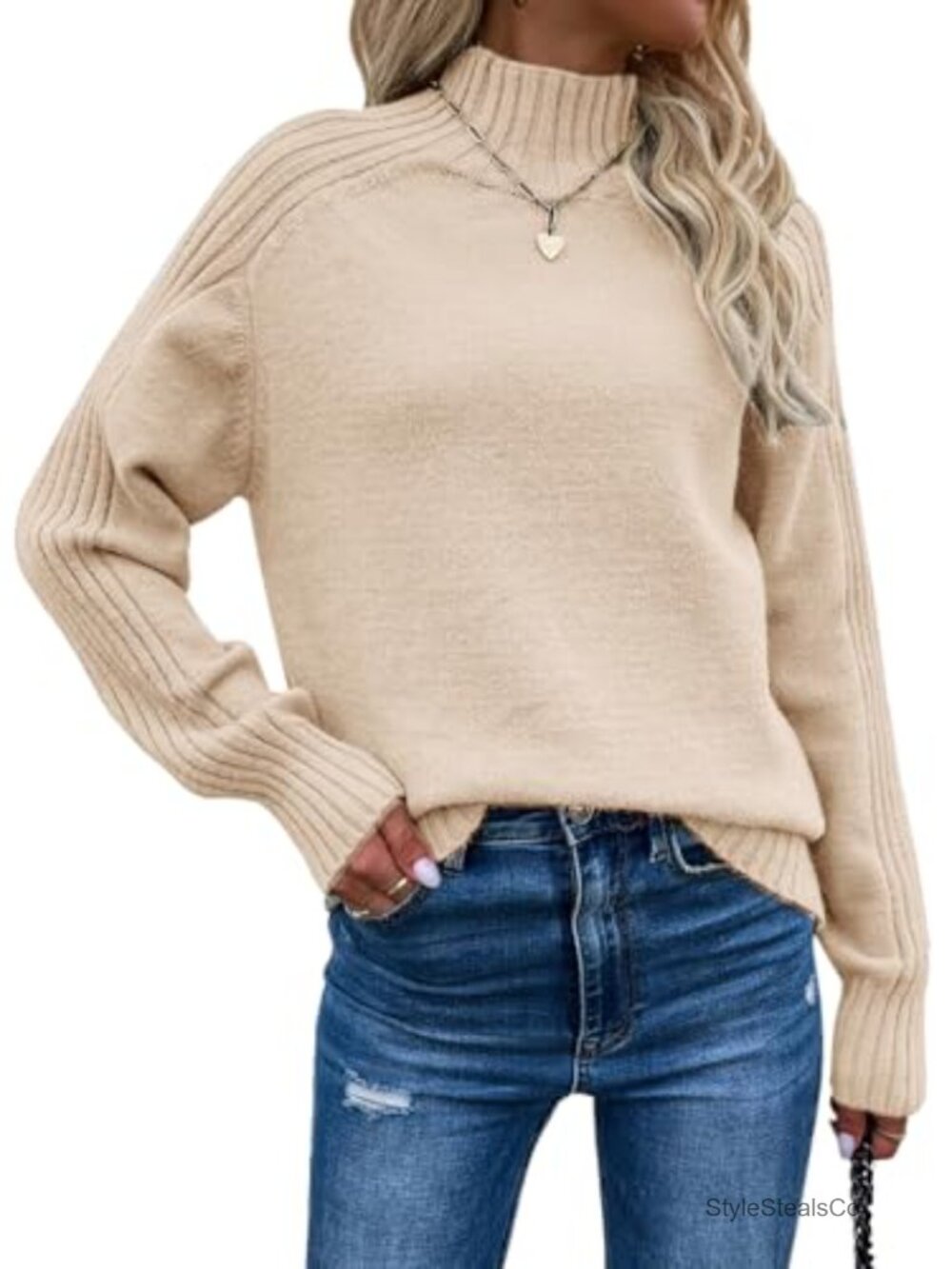 Turtleneck Sweater Casual Knit Pullover Ribbed Long Sleeve